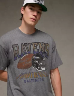 NFL Boxy Baltimore Ravens Graphic T-Shirt Charcoal Heather Gray -American Eagle Fashion 0164 4729 029 os