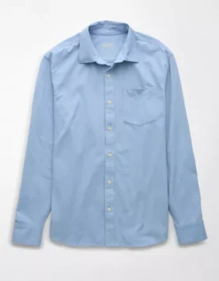 AE 24/7 Club Long Sleeve Button-Up Shirt Light Blue -American Eagle Fashion 0180 4587 401 f