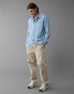 AE 24/7 Club Long Sleeve Button-Up Shirt Light Blue