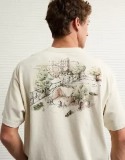 AE Boxy Logo Graphic T-Shirt Vintage Vanilla -American Eagle Fashion 0181 4656 123 ob