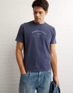 AE Logo Graphic T-Shirt Indigo Waters -American Eagle Fashion 0181 4664 445 os