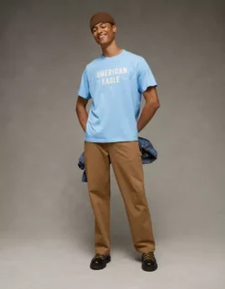 AE Graphic T-Shirt Soft Blue -American Eagle Fashion 0181 4675 440 os