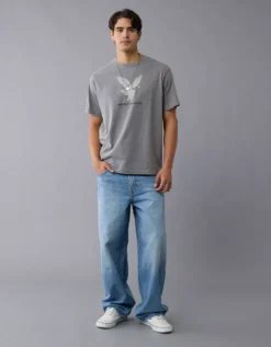 AE Lightweight Icon Logo Graphic T-Shirt Charcoal Heather Gray -American Eagle Fashion 0181 4819 029 os