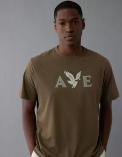 AE Lightweight Icon Logo Graphic T-Shirt Bunker Olive -American Eagle Fashion 0181 4819 306 os