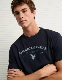 AE Lightweight Icon Logo Graphic T-Shirt Marbled Blue -American Eagle Fashion 0181 4819 417 os