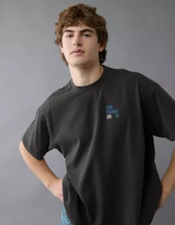 AE Boxy John Coltrane Graphic T-Shirt Ebony -American Eagle Fashion 0185 4314 014 os