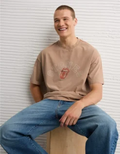 AE Boxy The Rolling Stones Graphic T-Shirt Khaki