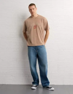 AE Boxy The Rolling Stones Graphic T-Shirt Khaki -American Eagle Fashion 0185 4699 212 os