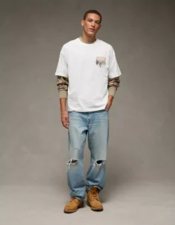 AE Boxy Busch Light Graphic T-Shirt Air White -American Eagle Fashion 0185 4839 101 os