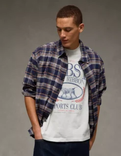 AE Boxy Pabst Blue Ribbon Graphic T-Shirt Heather Gray -American Eagle Fashion 0185 5054 006 d2