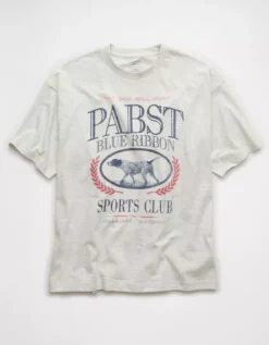AE Boxy Pabst Blue Ribbon Graphic T-Shirt Heather Gray -American Eagle Fashion 0185 5054 006 f