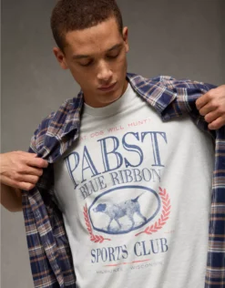 AE Boxy Pabst Blue Ribbon Graphic T-Shirt Heather Gray