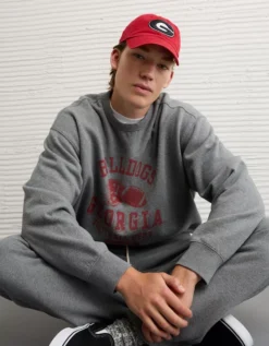 AE Georgia Bulldogs Graphic Sweatshirt Heather Gray -American Eagle Fashion 0188 2646 006 os