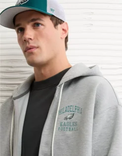 NFL Philadelphia Eagles Graphic Zip-Up Hoodie Gray Heather