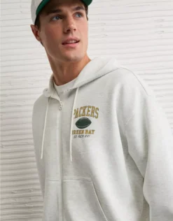 NFL Green Bay Packers Graphic Zip-Up Hoodie Frosty Cream