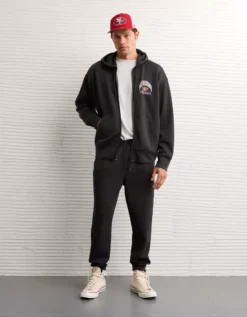 NFL San Francisco 49ers Graphic Zip-Up Hoodie Washed Black -American Eagle Fashion 0188 2711 167 os