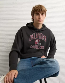 AE 24/7 Oklahoma Sooners University Graphic Hoodie Washed Black -American Eagle Fashion 0188 2714 167 os