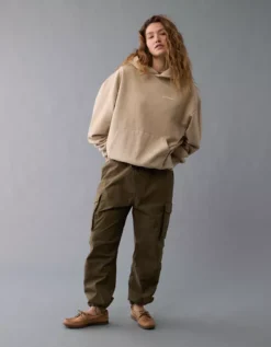 AE Laidback Luxe Heavyweight Logo Hoodie Tan -American Eagle Fashion 0193 2475 207 d3