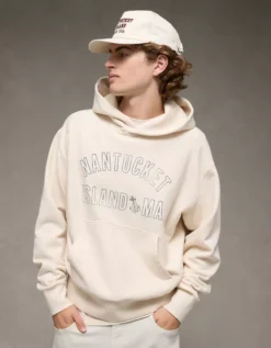 AE Heavyweight Destination Graphic Hoodie Cream -American Eagle Fashion 0193 2650 106 os