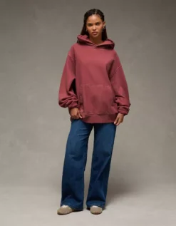 AE Laidback Luxe Heavyweight Hoodie Faded Red -American Eagle Fashion 0193 2720 620 l2