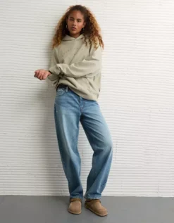 AE Laidback Luxe Heavyweight Graphic Hoodie Faded Olive -American Eagle Fashion 0193 2721 341 os