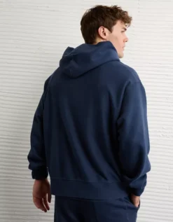 AE Laidback Luxe Heavyweight Graphic Hoodie Navy -American Eagle Fashion 0193 2721 410 ob