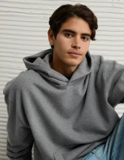 AE Laidback Luxe Heavyweight Hoodie Charcoal Heather -American Eagle Fashion 0193 2722 027 os