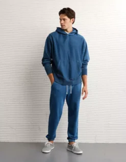 AE Heavyweight Terry Indigo Hoodie Light Bright Indigo -American Eagle Fashion 0193 2725 893 os