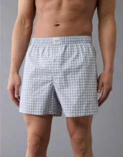 AEO Men's Plaid Stretch Boxer Short Blue