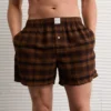 AEO Plaid Stretch Pocket Boxer Short Brown