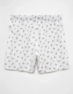 AEO Men's Anchors Stretch Boxer Short White -American Eagle Fashion 0220 4897 100 b