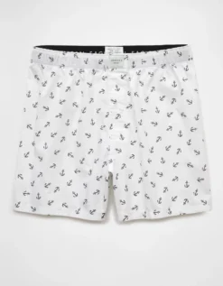 AEO Men's Anchors Stretch Boxer Short White -American Eagle Fashion 0220 4897 100 f