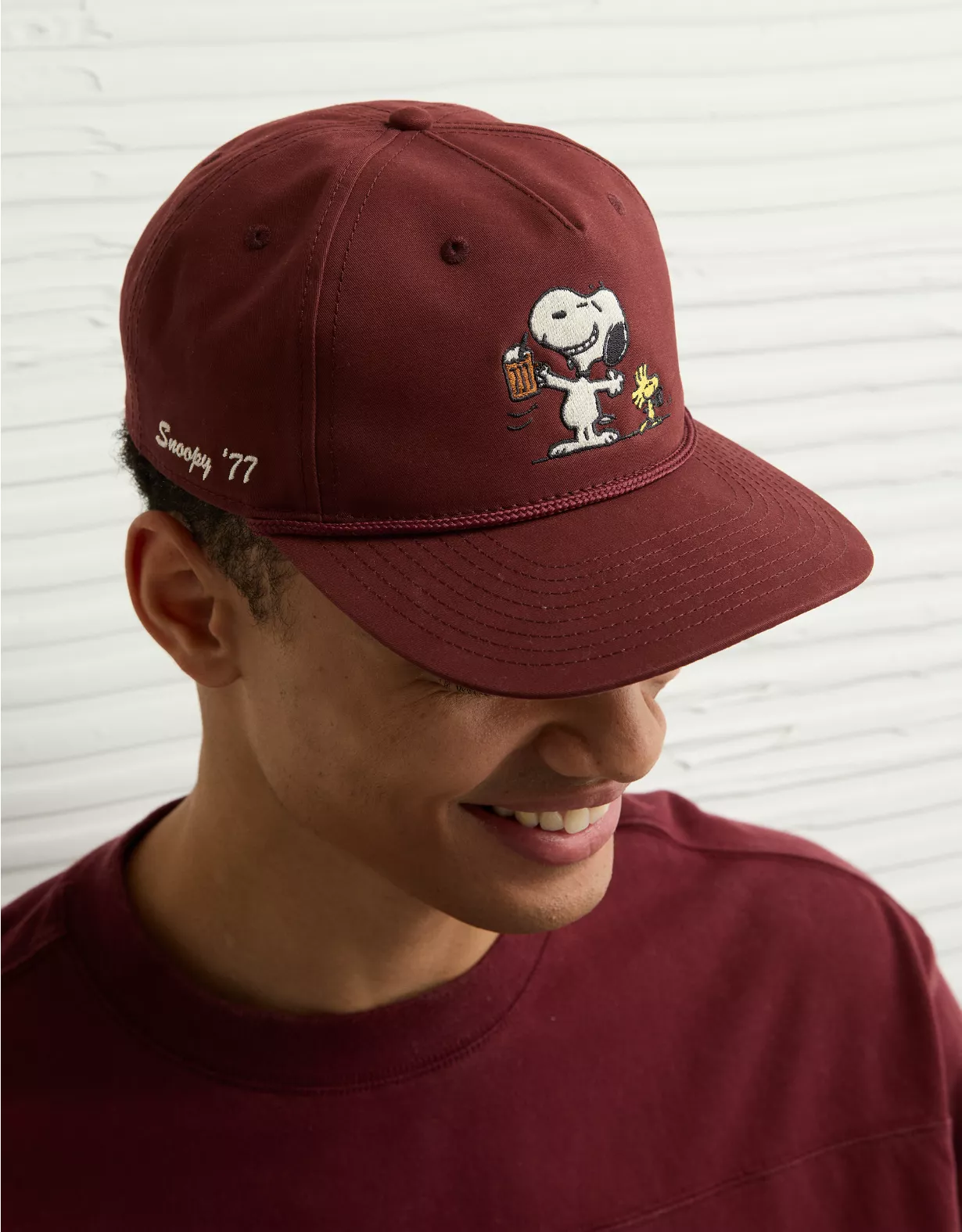 AE Snoopy Baseball Hat Wine 1 AE Snoopy Baseball Hat Wine