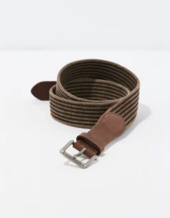 AEO Webbed Leather Belt Dark Tan