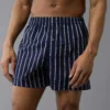 AEO Men's Striped Poplin Pocket Boxer Short Midnight Blue