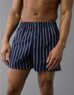 AEO Men's Striped Poplin Pocket Boxer Short Midnight Blue