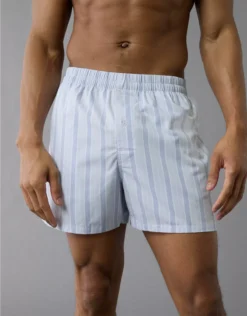 AEO Men's Striped Poplin Pocket Boxer Short Light Blue