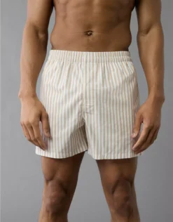 AEO Men's Striped Poplin Pocket Boxer Short Khaki