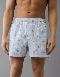 AEO Men's USA Flag Poplin Pocket Boxer Short Blue