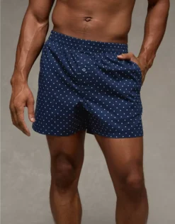 AEO Men's Polka Dots Poplin Pocket Boxer Short Navy