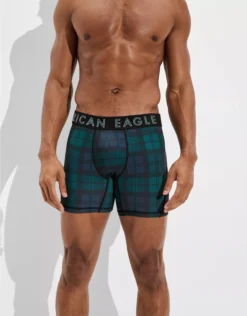 AEO Plaid 6" Flex Boxer Brief Navy