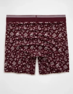 AEO Men's Paisley 6" Ultra Soft Boxer Brief Burgundy -American Eagle Fashion 0237 0066 613 b