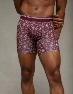 AEO Men's Paisley 6" Ultra Soft Boxer Brief Burgundy