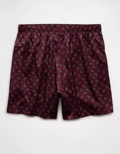 AEO Men's Satin Pocket Boxer Short Burgundy -American Eagle Fashion 0238 0017 613 b