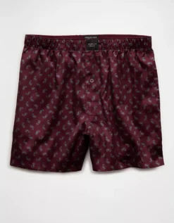AEO Men's Satin Pocket Boxer Short Burgundy -American Eagle Fashion 0238 0017 613 f