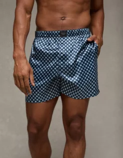 AEO Men's Compass Satin Pocket Boxer Short Blue