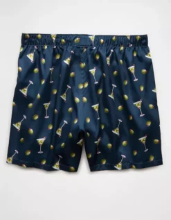 AEO Men's Olives Satin Pocket Boxer Short Navy -American Eagle Fashion 0238 0064 410 b