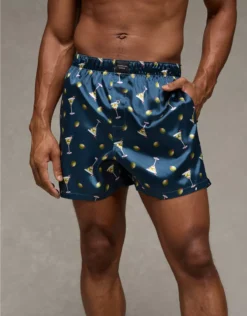 AEO Men's Olives Satin Pocket Boxer Short Navy