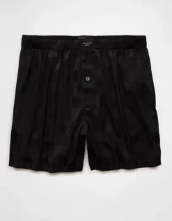 AEO Men's Checkerboard Satin Pocket Boxer Short Black -American Eagle Fashion 0238 0103 001 f