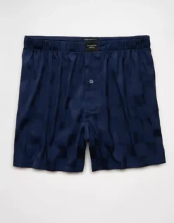 AEO Men's Satin Pocket Boxer Short Navy -American Eagle Fashion 0238 0103 410 f